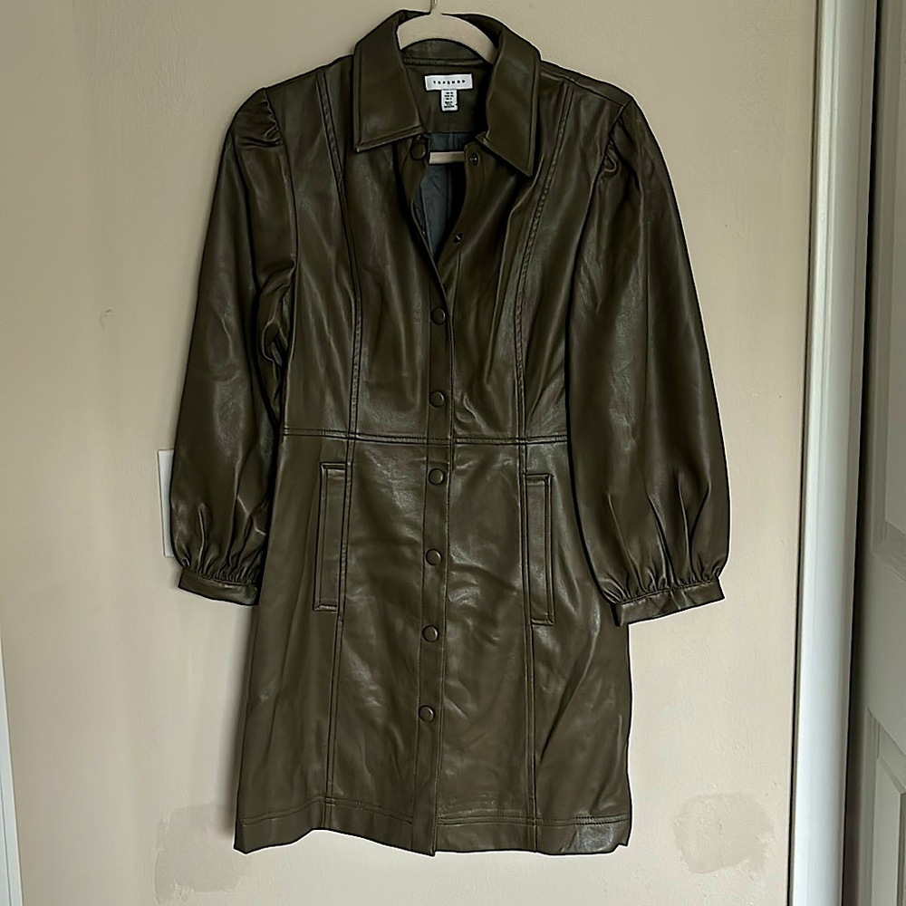 TOPSHOP- Faux leather green dress